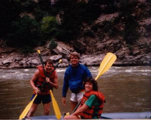 Left to right: My dad, my Uncle Mark, who was guiding on the Colorado at the time, and my Aunt Susan, all looking young and tan and happy. (Photo courtesy of Susan Dix)