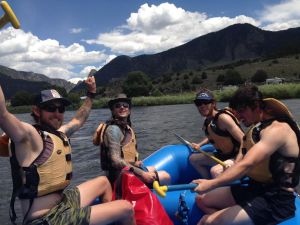 This is what I pictured raft guiding would look like. Left to right: Bix Firer, Gifford Kasen, Pat Brehm, Adam Pettee. Semper fun!
